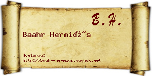 Baahr Hermiás névjegykártya